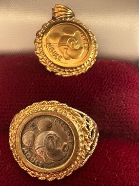 Disney faux gold -Tone Mickey Mouse Coin Ring and pendant
